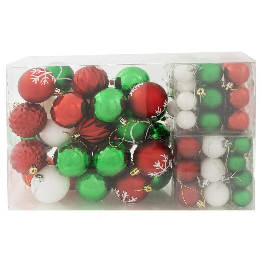 Winter Wonderland Red Green White Shatterproof Plastic Christmas Ornaments Set