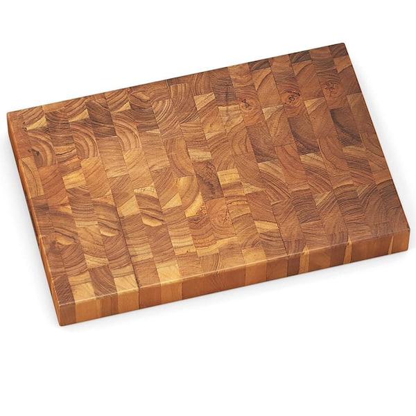 18 in. x 12 in. Rectangular Teak Wood End Grain Cutting Board Chopping Block with Hand Grip