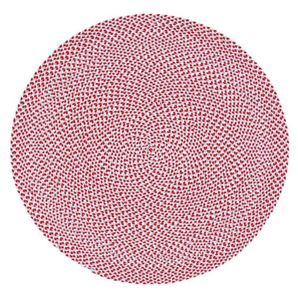 Super Area Rugs Farmhouse Braided Red 6 ft. Round Checkered Cotton ...