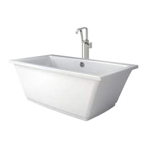 FIA 65.5 in. x 35.6 in. Soaking Bathtub with Center Drain in White with Square Tub Filler in Brushed Nickel