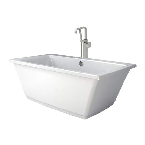 FIA 65.5 in. x 35.6 in. Soaking Bathtub with Center Drain in White with Square Tub Filler in Brushed Nickel