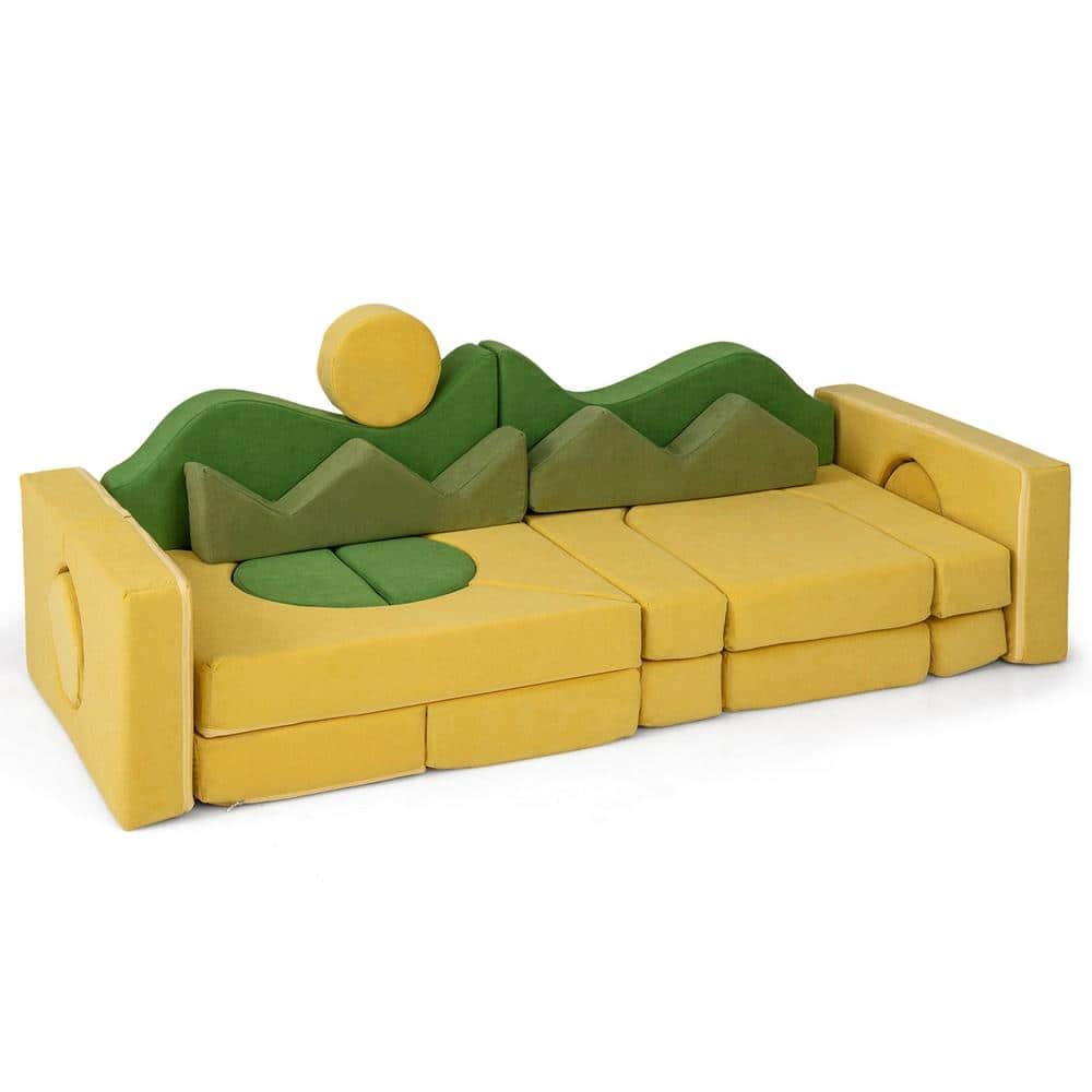 19 Pieces Modular Kids Play Couch Velvet Fabric High Density Foam ASTM CPSIA Removable Cover 72 Hr Expand