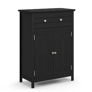 23.5 in. W x 12 in. D x 31.5 in. H Black MDF Freestanding Bathroom Linen Cabinet Floor Storage Cabinet with Large Drawer