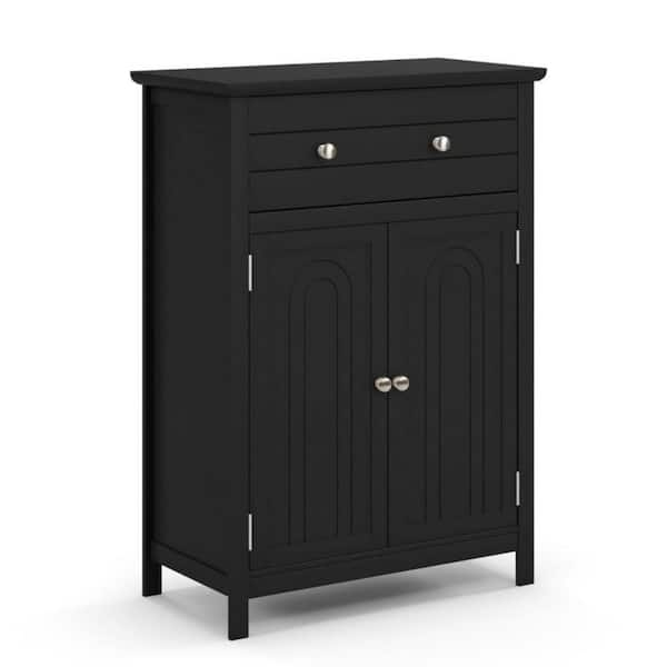 Bunpeony 23.5 in. W x 12 in. D x 31.5 in. H Black MDF Freestanding Bathroom Linen Cabinet Floor Storage Cabinet with Large Drawer