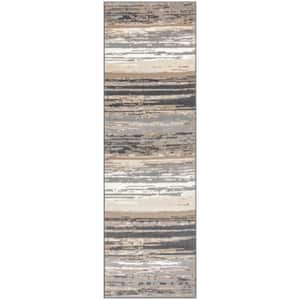 Jubilant Grey Beige 2 ft. x 7 ft. Abstract Contemporary Runner Area Rug