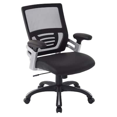 Black Faux Leather Managers Chair with Adjustable Mesh Padded Arms