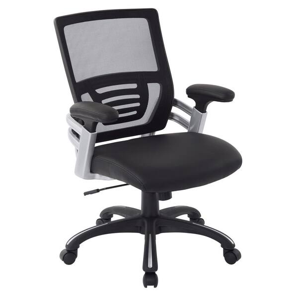 Office Star Products Black Faux Leather Managers Chair with Adjustable Mesh Padded Arms EMH69176U6