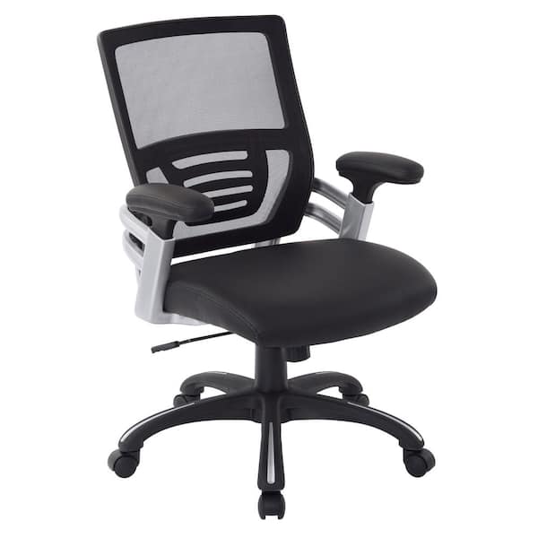 Office Star Products Black Faux Leather Managers Chair with Adjustable Mesh Padded Arms