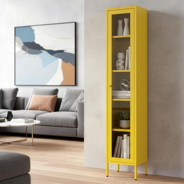 Glamour Home Avis Yellow 71in. Office Storage Cabinet with 4 Shelves
