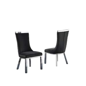 Caroline Black Velvet Fabric With Stainless Steel Legs Side Chair (Set of 2)