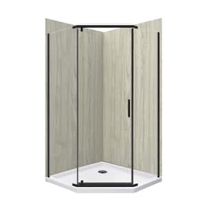Cove 42 in. L x 42 in. W x 78 in. H Corner Shower Stall/Kit with Corner Drain in Driftwood and Matte Black
