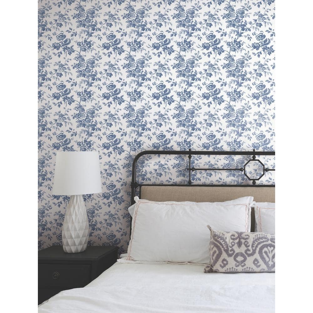 Navy Floral Toile Pre-pasted Washable Wallpaper Roll