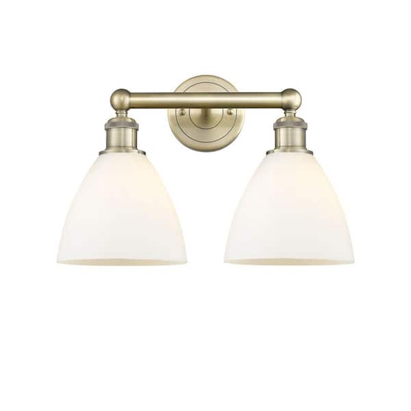 Bristol Glass 16.5 in. 2-Light Antique Brass Vanity Light with Glass Shade