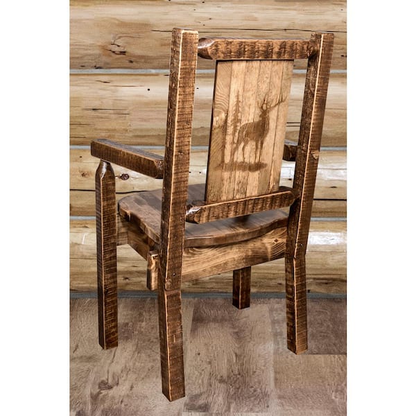 Homestead Collection Early American Laser Engraved Elk Motif Captains Chair