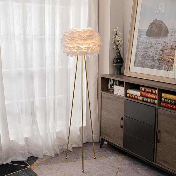 60 in. White Traditional Standard Tripod Living Room Bedroom Reading Standing up Floor Lamp Corner Tall Lights