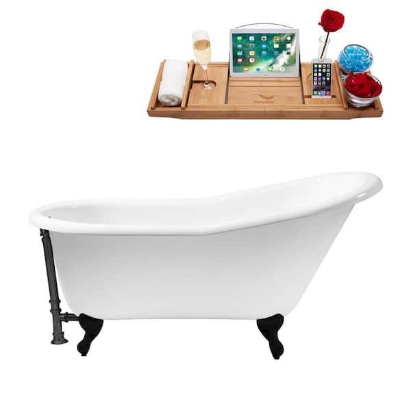 Streamline 60 in. x 30 in. Cast Iron Clawfoot Soaking Bathtub in Glossy White with Matte Black Clawfeet and Matte Black Drain