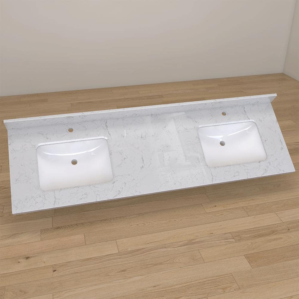 Kmi 66 in. W x 22 in. D Engineered Stone Vanity Top Rectangular Double Sink Bathroom Vanity Top in White price history on PriceWatchPro