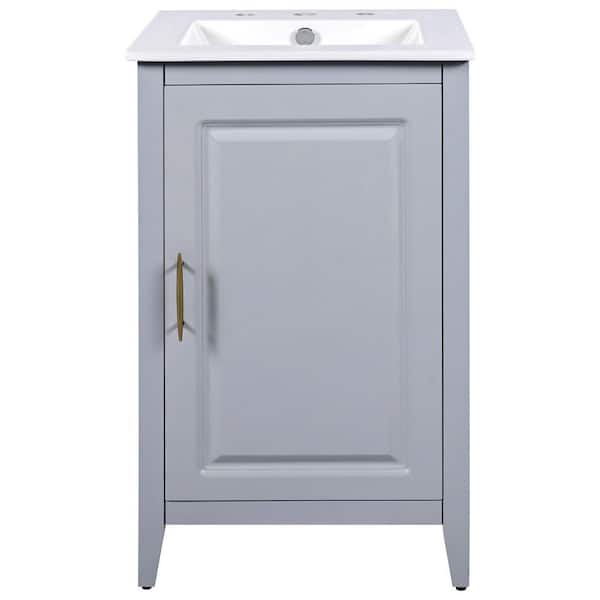 20 in. Freestanding Gray Bath Vanity with White Ceramic Top Unassembled