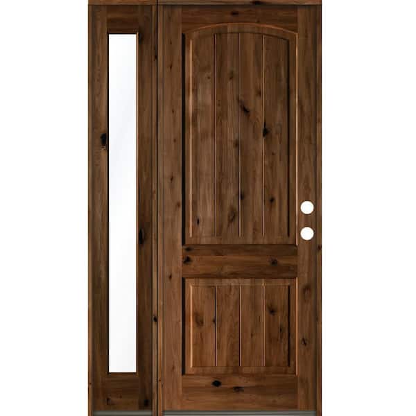 Krosswood Doors 50 in. x 96 in. Rustic knotty alder Left-Hand/Inswing Clear Glass Provincial Stain Wood Prehung Front Door w/Sidelite