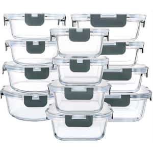 24-Piece Glass Food Storage Containers with Upgraded Snap Locking Airtight Lids Set, Grey