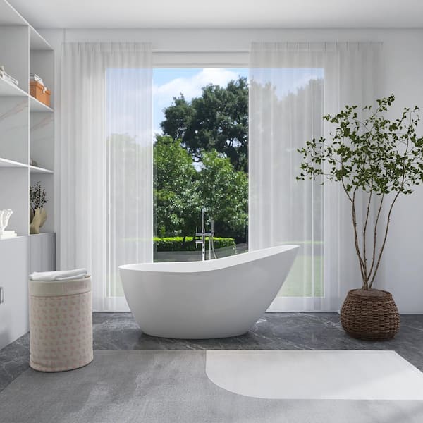 Unbranded 59 in. x 30 in. Acrylic Freestanding Soaking Bathtub in GlossyWhite