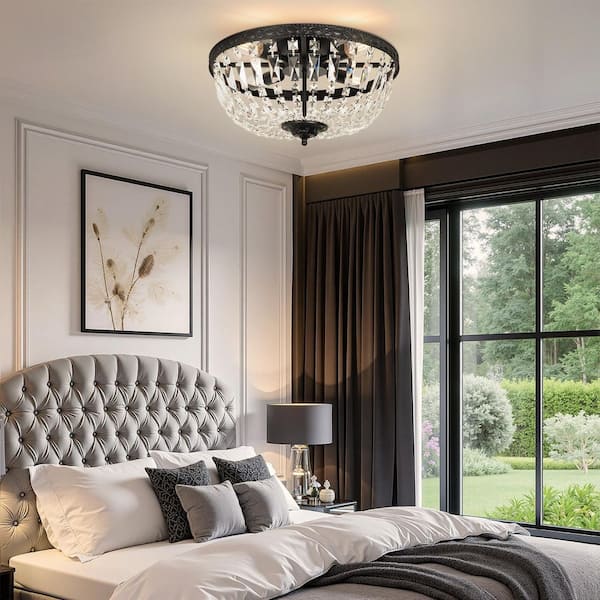 ＊rita_antique＊ページ ARISKEEN 20 in. 4-Light Antique Black Flush Mount Crystal Strands