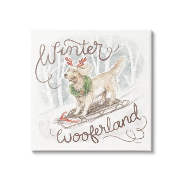 Stupell Industries Winter Wooferland Dog by Mary Urban 1-Piece Unframed Graphic Print Animal Poster Art Print 24 in. x 24 in.
