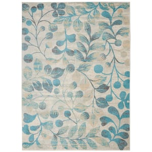 Tranquil Ivory/Turquoise 4 ft. x 6 ft. Floral Modern Area Rug