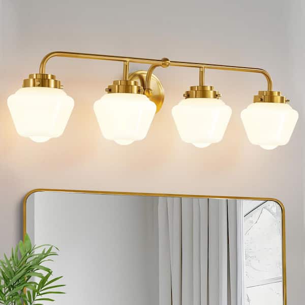 31 in. 4-Light Dimmable Wall Sconce Gold Vanity Light With Globe Glass Shade For Bathroom Light Fixtures Over Mirror