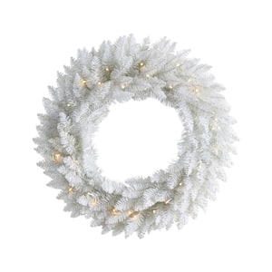 24 in. Prelit LED Colorado Spruce Artificial Christmas Wreath with 179 Bendable Branches and 35 Warm LED Lights