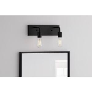 Northvale 14.6 in. 2-Light Matte Black Industrial Bathroom Vanity Light