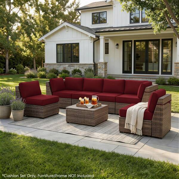 26 in. x 26 in. x 5 in. (14-Piece) Deep Seating Outdoor Lounge Chair Sectional Cushion Burgundy