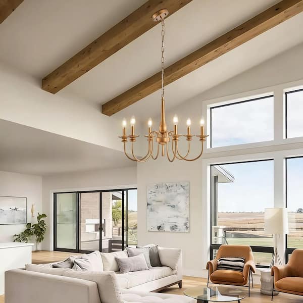 TinHon 6-Light Vintage Gold Candle Chandelier for Dining Room