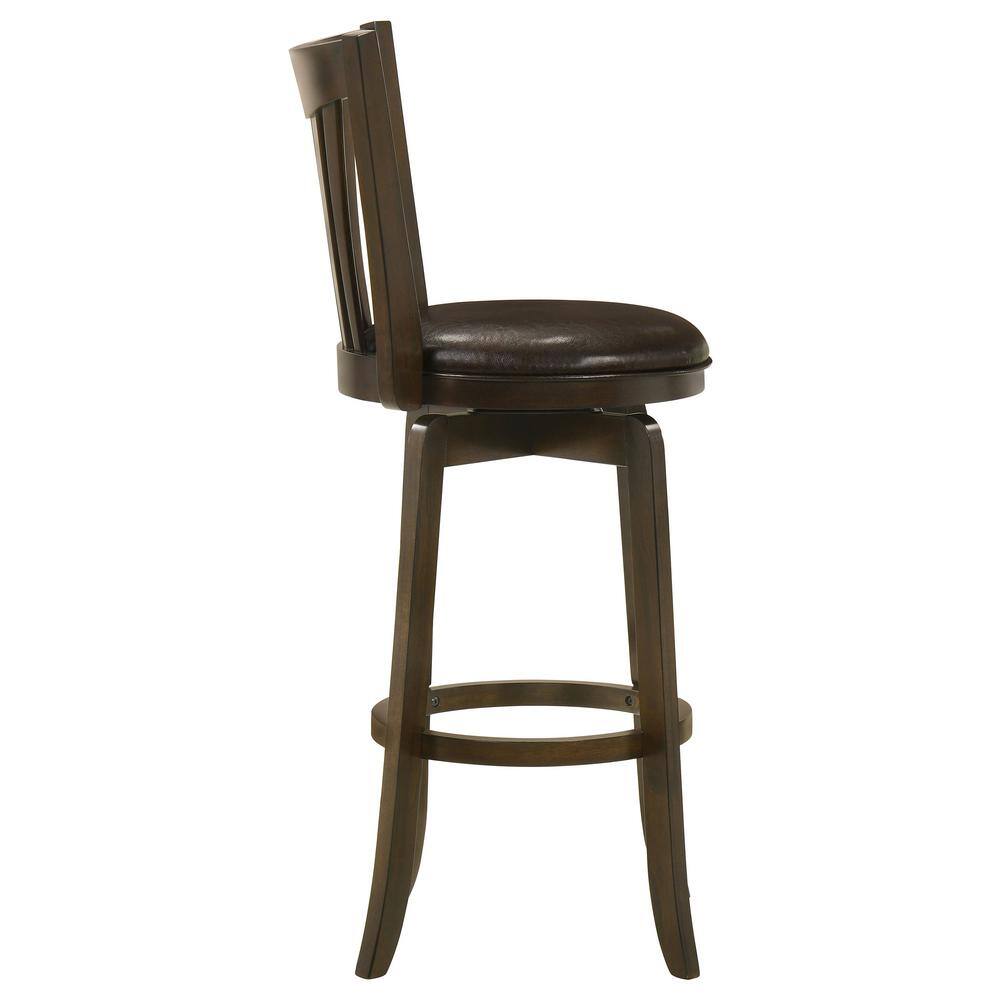 Dark Brown Wood Swivel Bar Stool with Faux Leather Seat