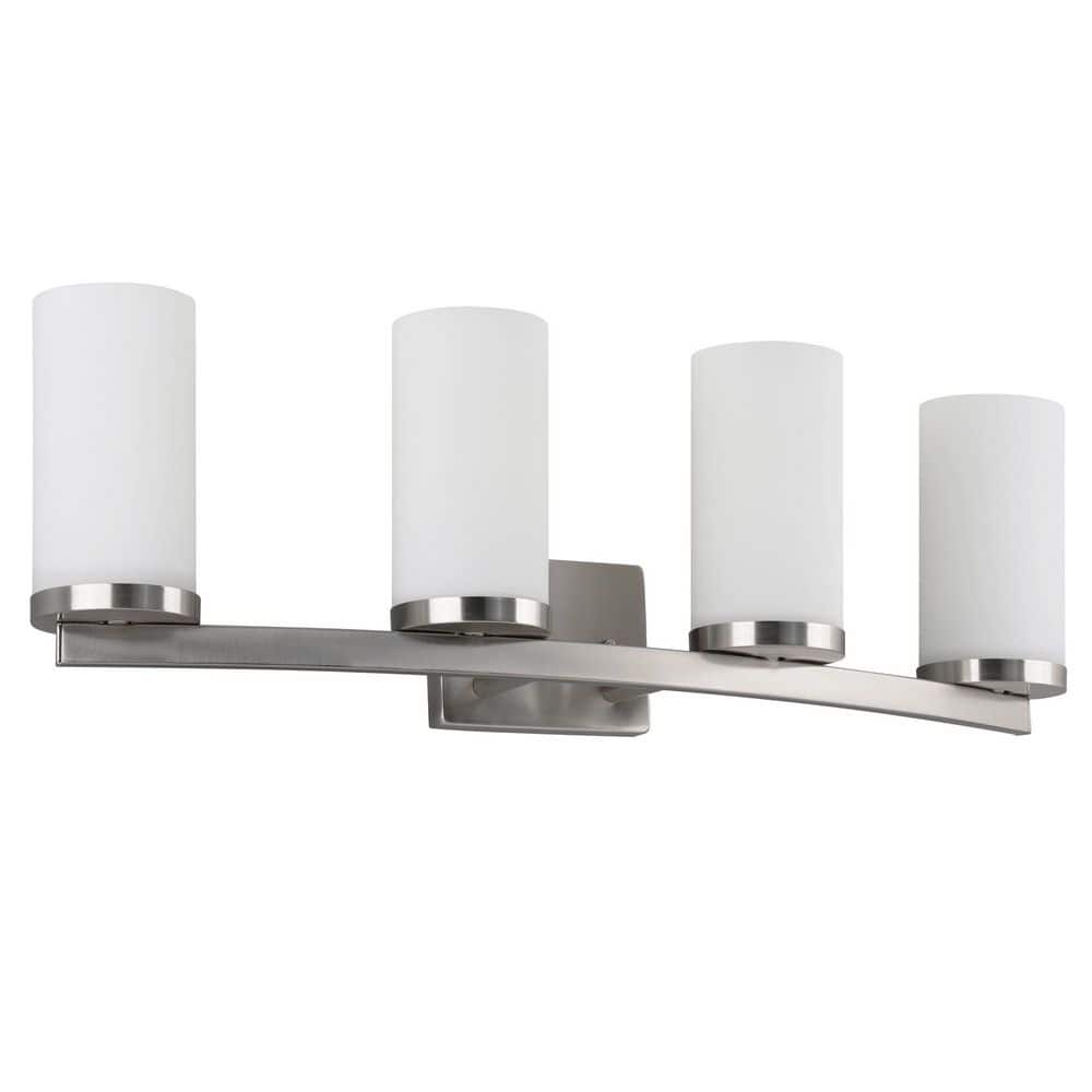 Caelen 30 in. 4-Light Satin Nickel Bathroom Vanity Light with Frosted Glass Shades price history on PriceWatchPro