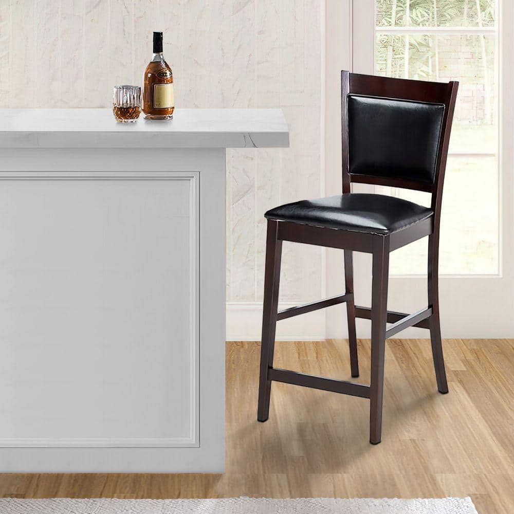 Espresso Brown Leather-Like Vinyl Counter Height Chair Set of 2