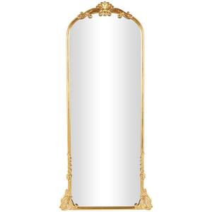 30 in. W x 66 in. H Gold Metal Polished Tall Ornate Arched Baroque Floor Mirror