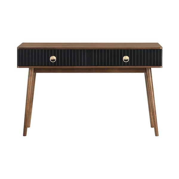 Armen Living Amigo Black Veneer and Walnut Wood Console Table