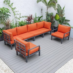 Hamilton 7-Piece Aluminum Modular Outdoor Patio Conversation Sectional Set with Orange Cushions for Patio & Lawn