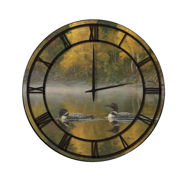 Unbranded "Autumn Morning Shoreline" Full Coverage Art and Black Numbers Imaged Wall Clock
