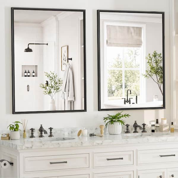 2-Pack 40 in. W x 30 in. H Framed Nickel Wall-Mounted Beveled Frame Bathroom Vanity Mirror, Brushed Black