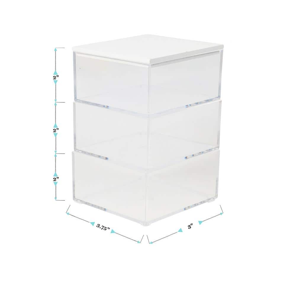 Small Clear Plastic Stackable Storage Bins with White Lid, 3 Pack