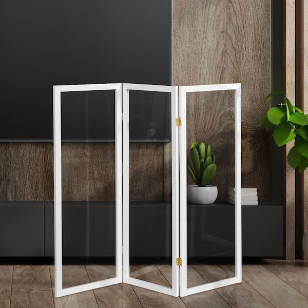 Oriental Furniture Clear 4 ft. Tall White 3-Panel Room Divider