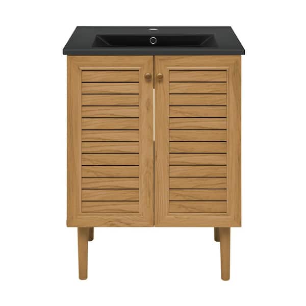 Swiss Madison Bron 24 in. W Bathroom Vanity in Brown Oak with Black Ceramic Sink Top