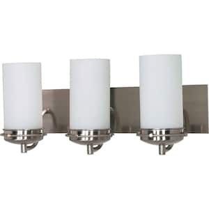 Polaris 3-Light Brushed Nickel Bath with Satin Frosted Glass Vanity Light