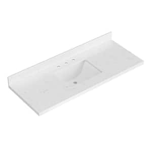 54 in. W x 22 in. D in Carrara White Quartz with 1.5 in. Thick Milter Edge Rectangle Single Sink Vanity Top in White