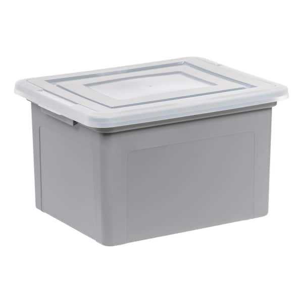 14.19 in. W x 10.88 in. H Snap Tight Plastic File Organizer Box, Gray with Clear Letter Size