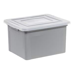 35 qt. Snap Tight Plastic File Organizer Box in Gray with Clear