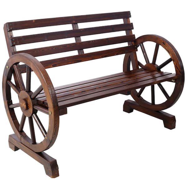 Unbranded Brown Wood Patio Garden Bench Park Bench 2-Person Outdoor Bench with High Back for Backyard, Patio, Porch, Garden