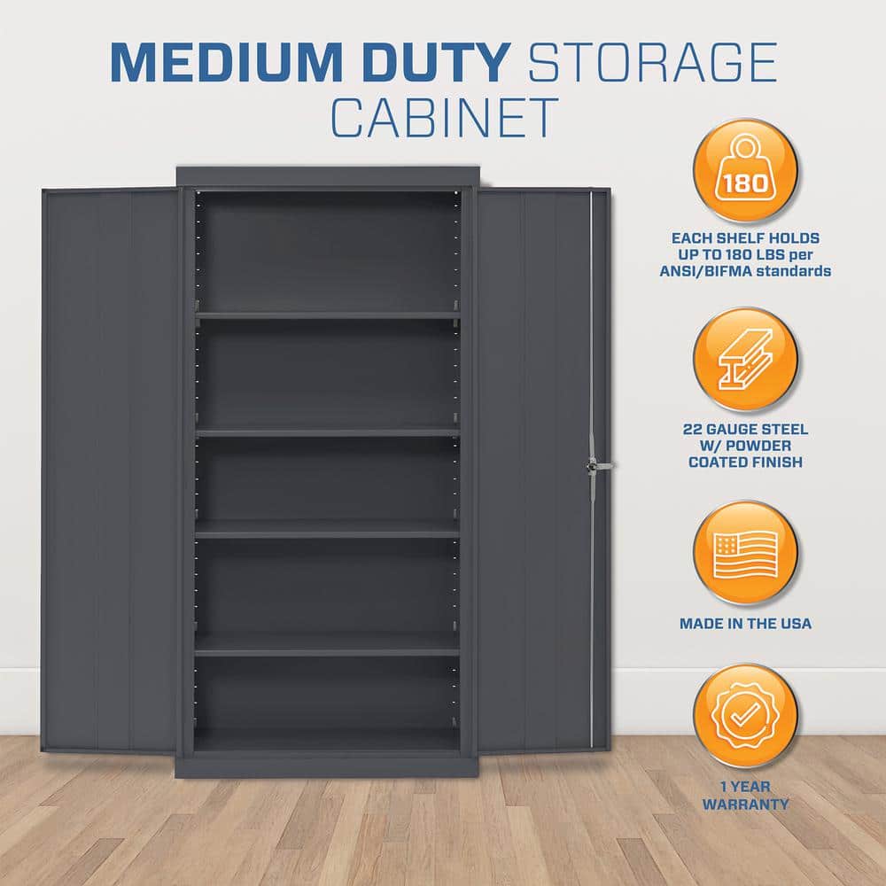 Charcoal Gray Lockable Office Storage Cabinet with Adjustable Shelves